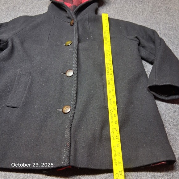 Womens Black Wool Hooded Coat Buffalo Plaid Lined Size XL - Picture 4 of 8